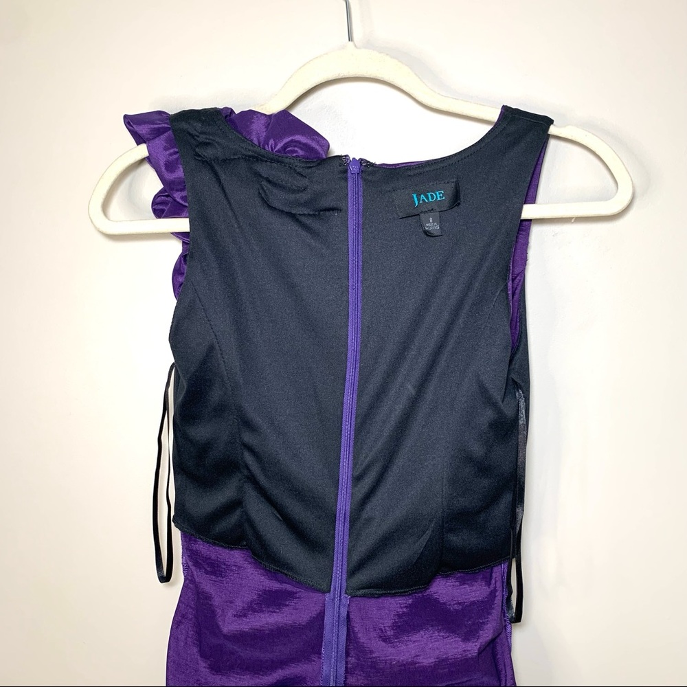 JADE Metallic Purple Bodycon Cocktail Dress Asymmetric Ruffle Size 8 Barbiecore - Picture 14 of 16